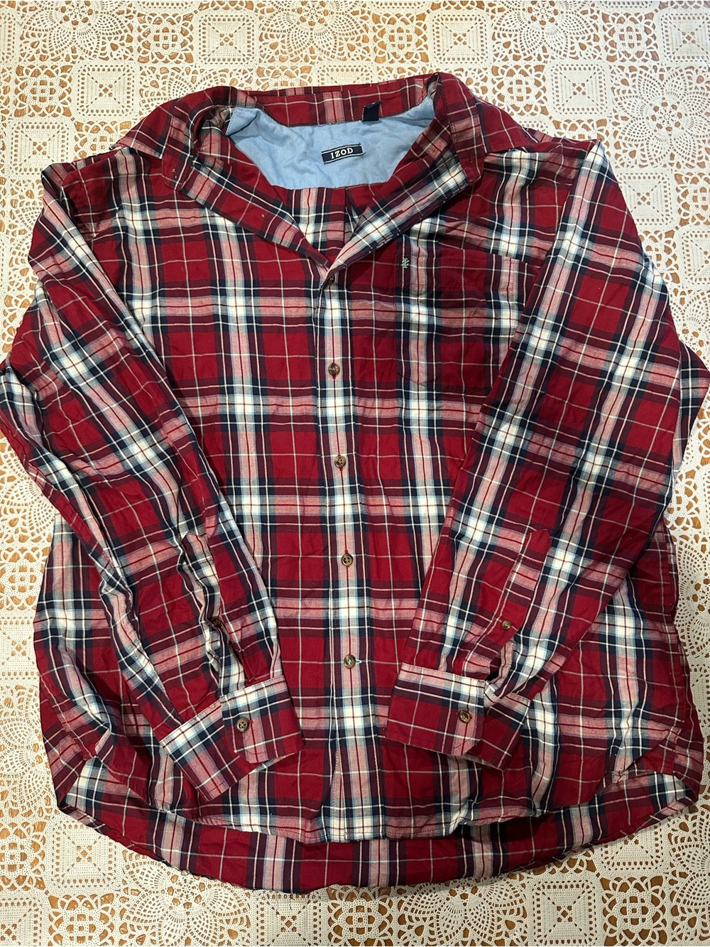 IZOD Men’s XL Red Plaid Long Sleeve Button Down Shirt Preppy Casual